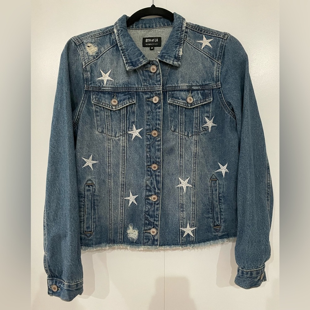 8th of LA - star embroidered woman’s denim jacket, size medium